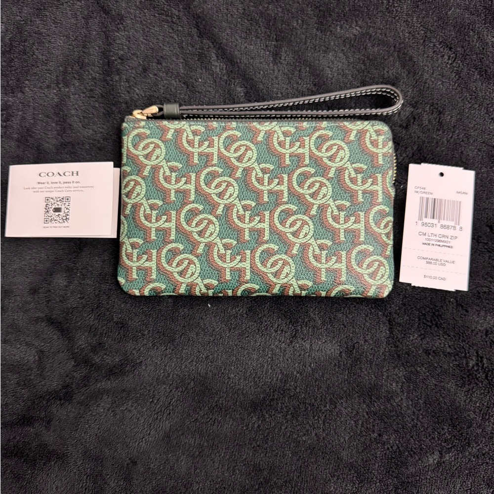 Coach Green and Red Wristlet